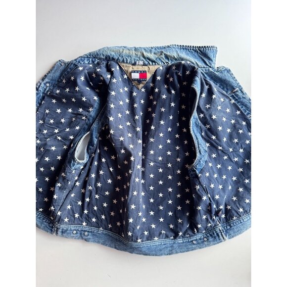 Vintage TOMMY HILFIGER 100% Cotton Star Print Lined Denim Vest, Size XL - Picture 10 of 16